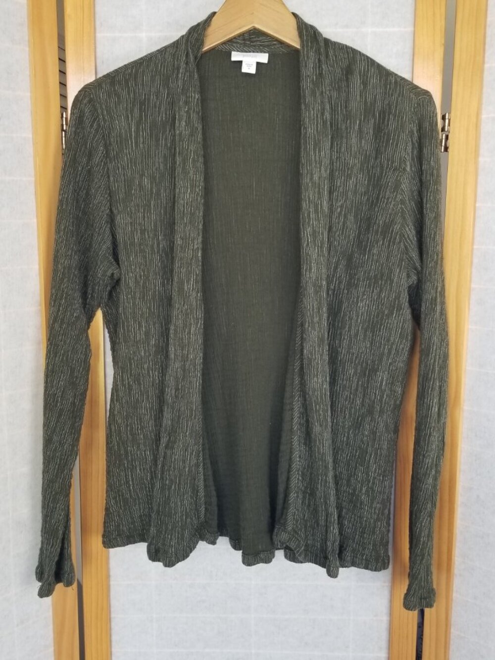 J. Jill Pure Jill Cotton Cardigan Open Front Crinkle Earthy Green Size Medium